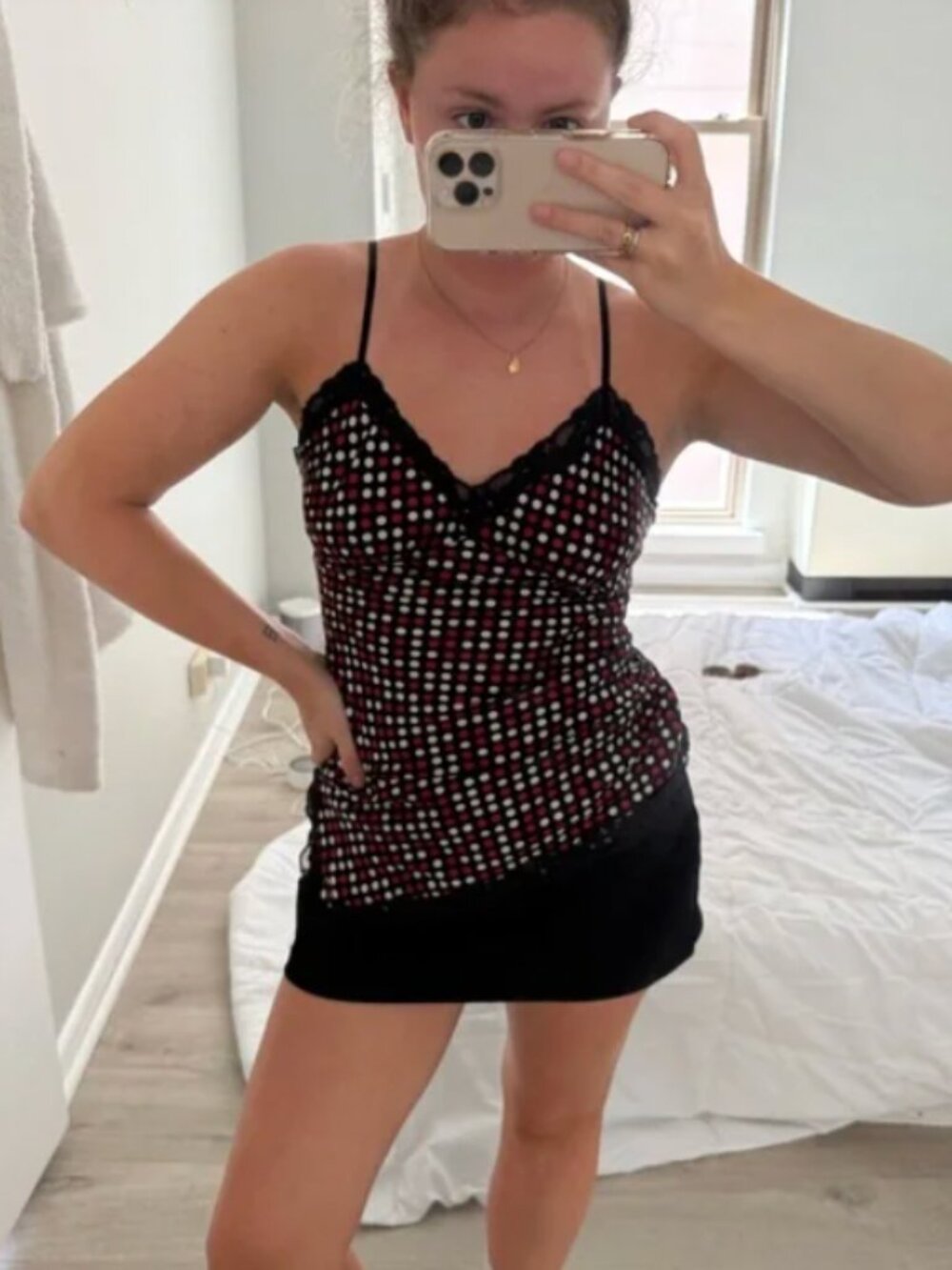 Vintage Black and Red Polka Dot Long Tank Top